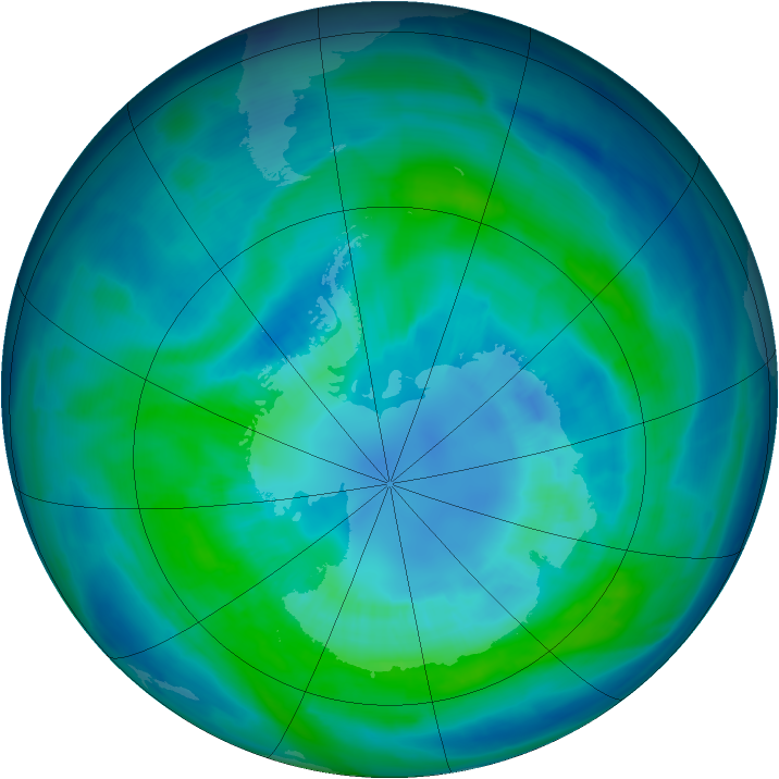 Antarctic ozone map for 06 April 2015